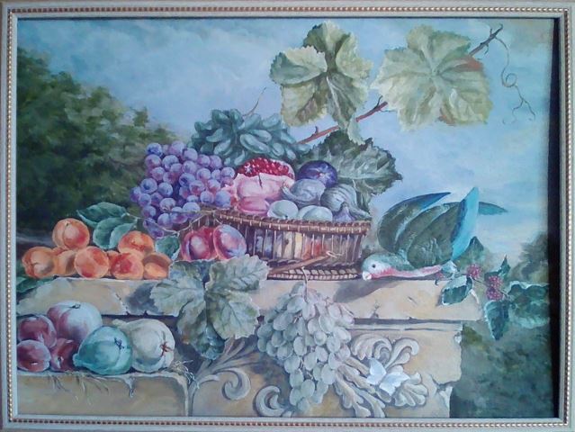 Tihožtije s sadjem in papigo